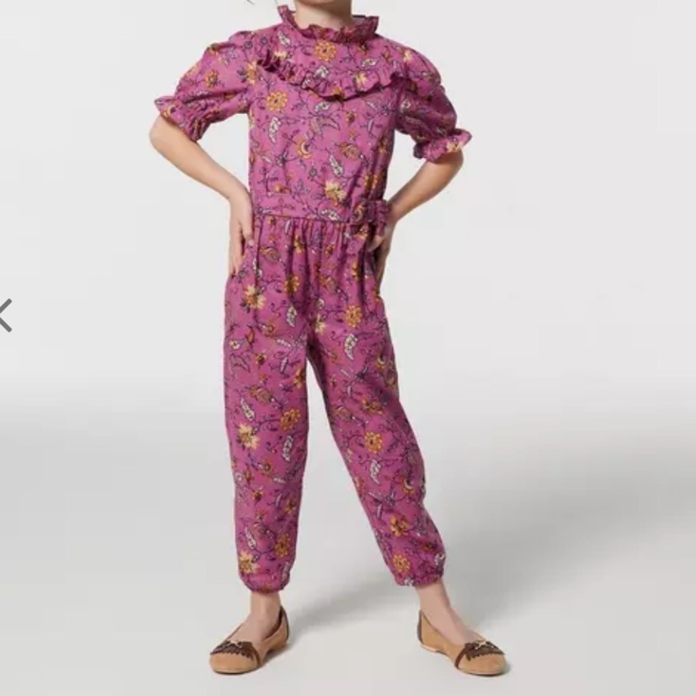 Janie and Jack Pink Violet Floral Ruffle Jumpsuit SIZE 4